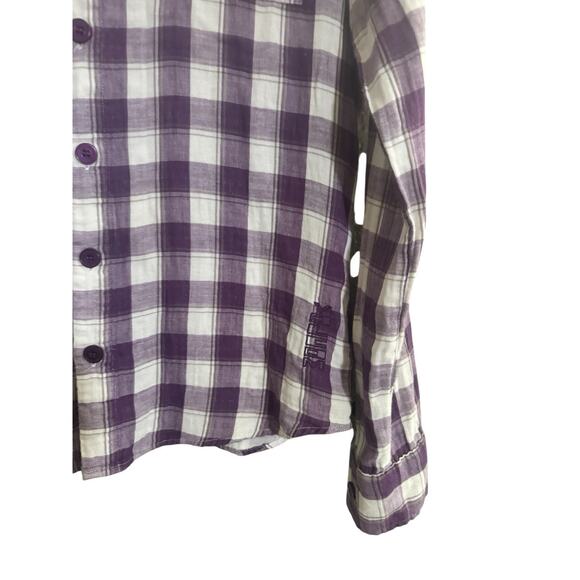 Volcom Womens Medium Cotton Purple Plaid Luna Long Sleeve Button Top #5650 - Picture 4 of 15